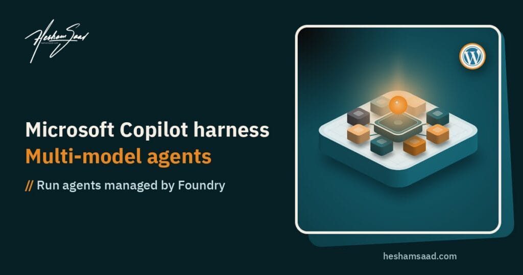 Isometric sandbox with a glowing orange node linked to a ring of eight identical model tiles, and a WordPress chip