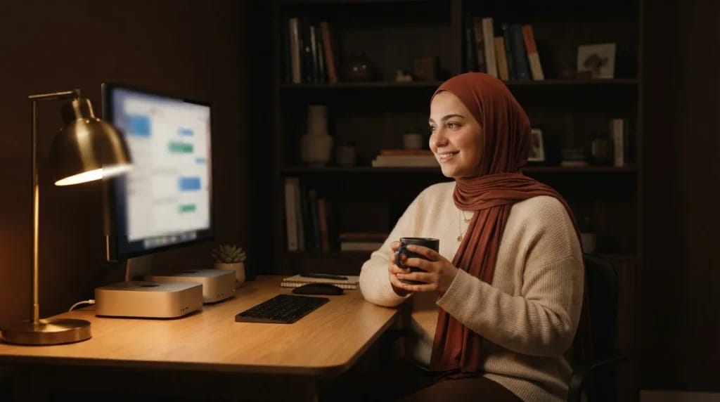 مطورة في مكتبها المنزلي تشغل نموذج Muse Spark Open من ميتا محليا على جهازين مكتبيين صغيرين بجوار شاشتها