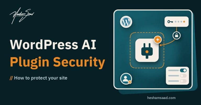 WordPress AI plugin security: an AI plugin isolated in a sandbox, an API key passed only through a lock, limited permissions and human approval